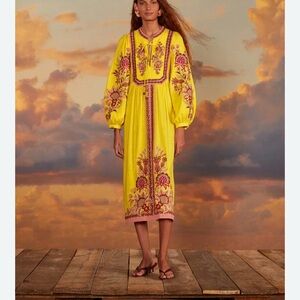 FARM Rio Yellow Resort Sundress with Bishop Sleeves OWO